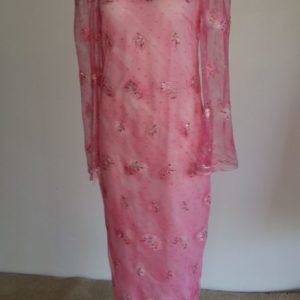 Hot Pink Beaded Net Evening Dress