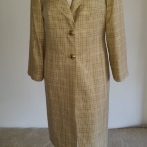 Beige Checked Wool Coat